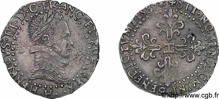 HENRY III Quart de franc au col plat 1587 La Rochelle AU