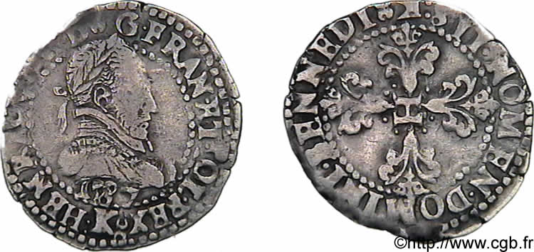 HENRI III Quart de franc au col plat 1587 Bordeaux TB+