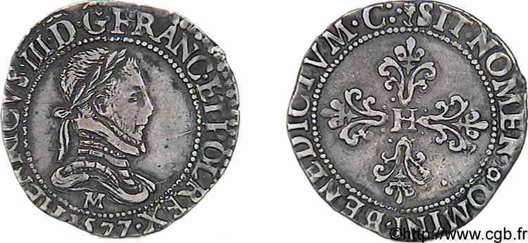 HENRI III Quart de franc au col plat 1577 Toulouse TTB
