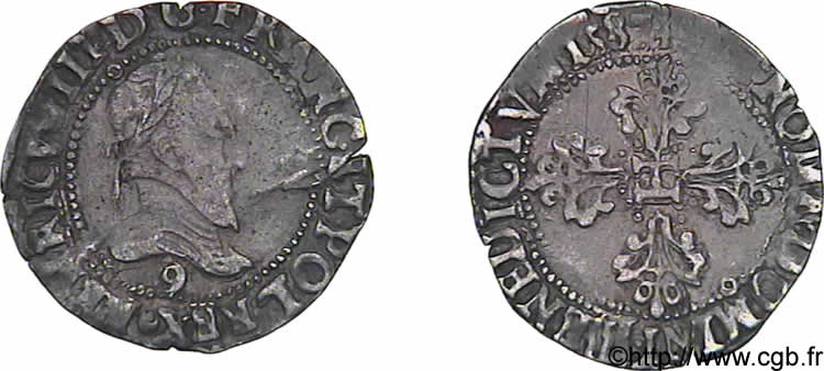 HENRY III Quart de franc au col plat 1587 Rennes BC+