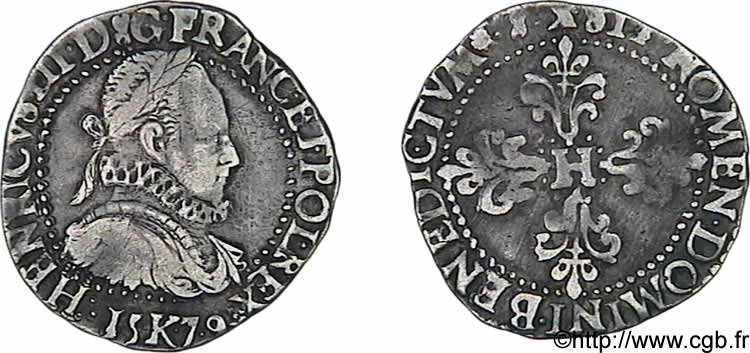 HENRY III Demi-franc au col fraisé 1579 Bordeaux XF