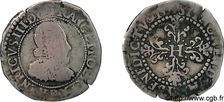 HENRI III Quart de franc au col fraisé 1577 Rouen TB