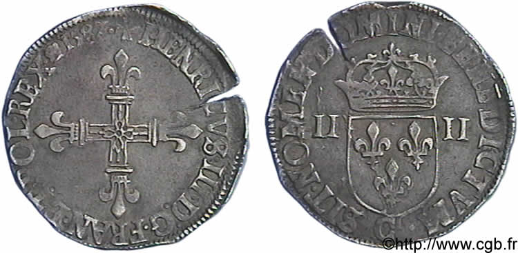 HENRY III Quart d écu, croix de face 1587 Saint-Lô XF