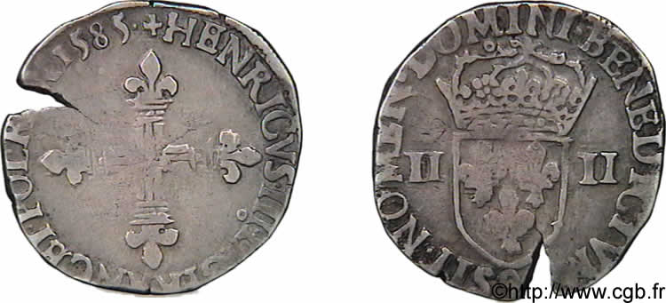 HENRY III Quart d écu, croix de face 1585 Rennes q.BB