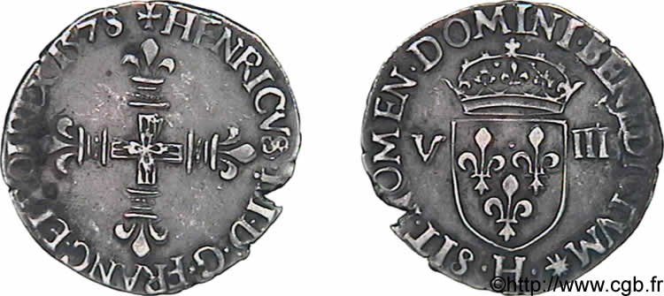 HENRI III Huitième d écu, croix de face 1578 La Rochelle TTB+