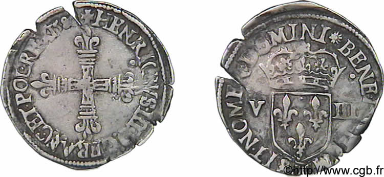 HENRI III Huitième d écu, croix de face 158[2 ?] Nantes TTB