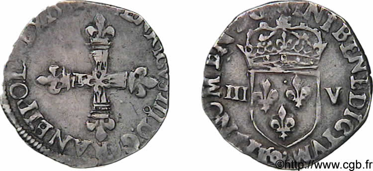 HENRY III Huitième d écu, croix de face 1581 Rennes XF