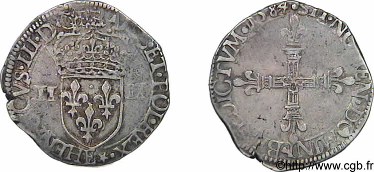 HENRY III Quart d écu, écu de face 1584 Tours XF