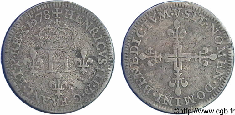 HENRI III Piéfort de poids double du double sol parisis, 2e type 1578 Paris, Moulin des Étuves TB+