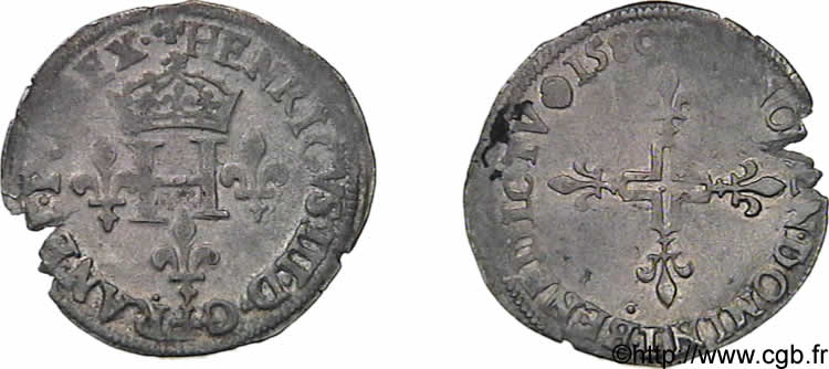 HENRI III Double sol parisis, 2e type 1580 Rouen TTB