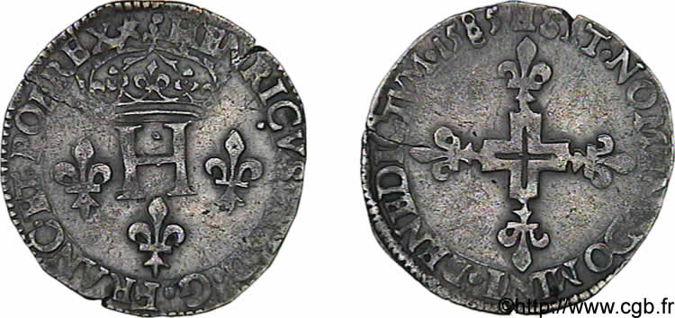 HENRI III Double sol parisis, 2e type 1585 Tours TTB