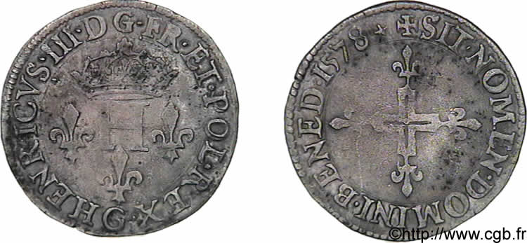 HENRI III Double sol parisis, 2e type 1578 Poitiers TTB