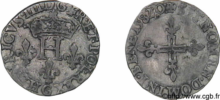 HENRY III Double sol parisis, 2e type 1582 Poitiers MBC