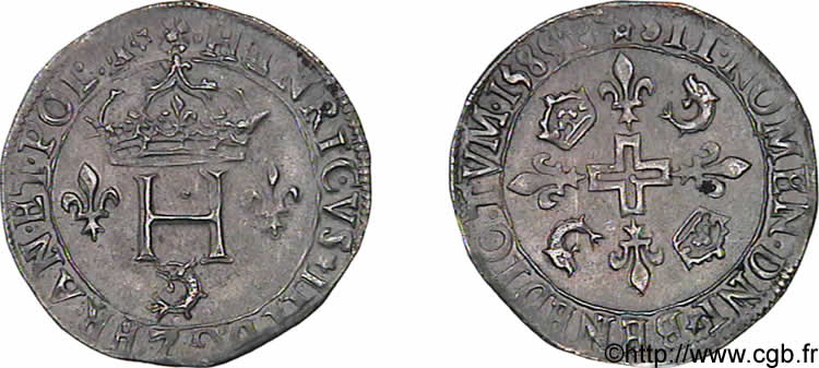 HENRY III Double sol parisis du Dauphiné 1585 Grenoble EBC