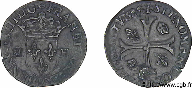 HENRI III Douzain aux deux H, 3e type 1586 Rouen TTB+