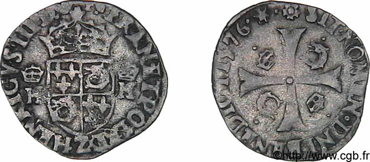 HENRY III Douzain du Dauphiné aux deux H couronnées 1576 Grenoble BB