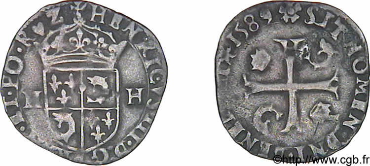 HENRY III Douzain du Dauphiné aux deux H 1589 Grenoble XF