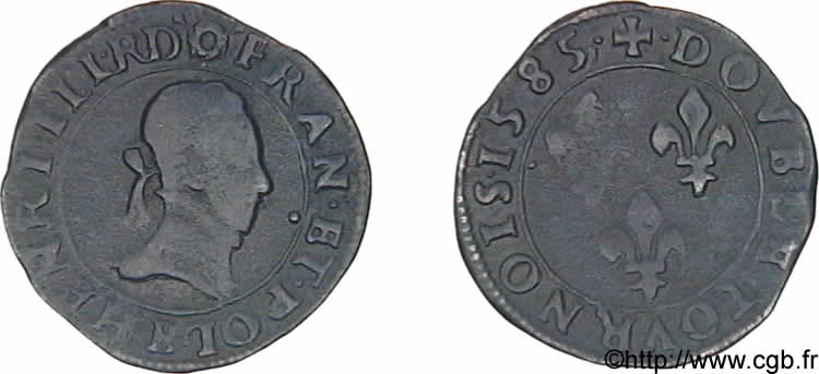 HENRI III Double tournois, type de Rouen 1585 Rouen TTB