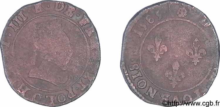 HENRY III Double tournois, type de Saint-Lô 1585 Saint-Lô VF