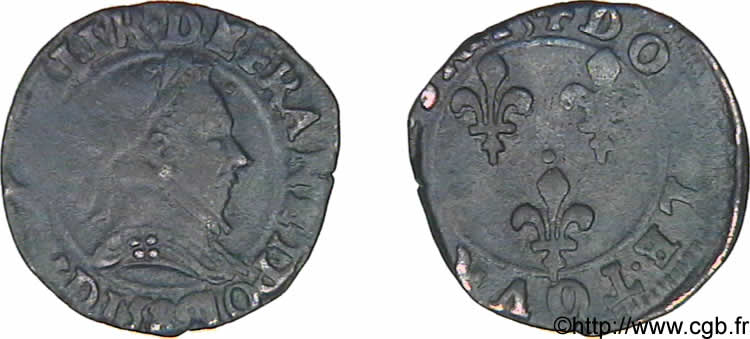 HENRI III Double tournois, 2e type de Lyon 1589 Lyon TTB