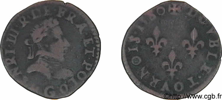 HENRY III Double tournois, type de Poitiers 1580 Poitiers VF