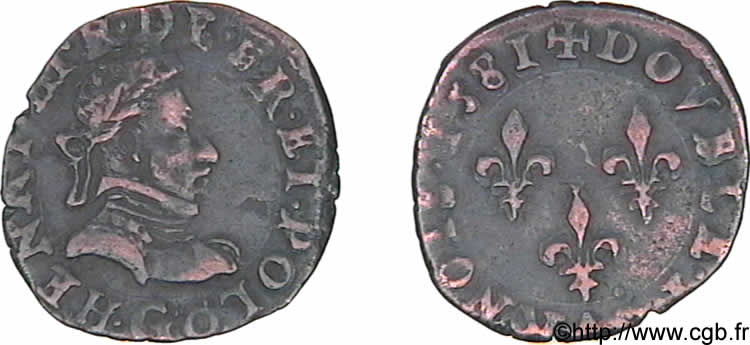 HENRY III Double tournois, type de Poitiers 1581 Poitiers fSS/SS