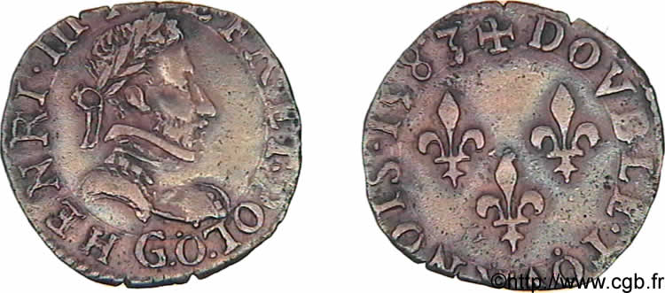 HENRI III Double tournois, type de Poitiers 1583 Poitiers SUP