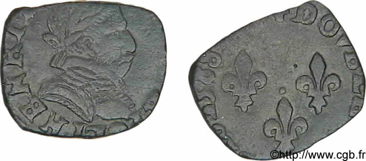 HENRY III Double tournois, 1er type de Bayonne 1588 Bayonne q.BB