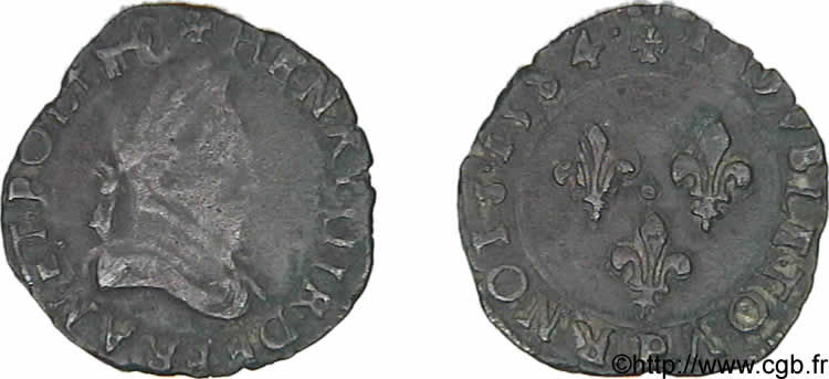 HENRY III Double tournois, 2e type de Dijon 1584 Dijon q.BB/BB