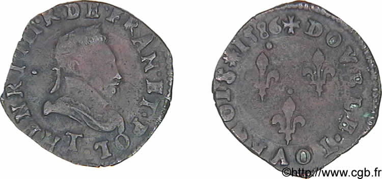 HENRY III Double tournois, 1er type de Nantes 1586 Nantes fVZ