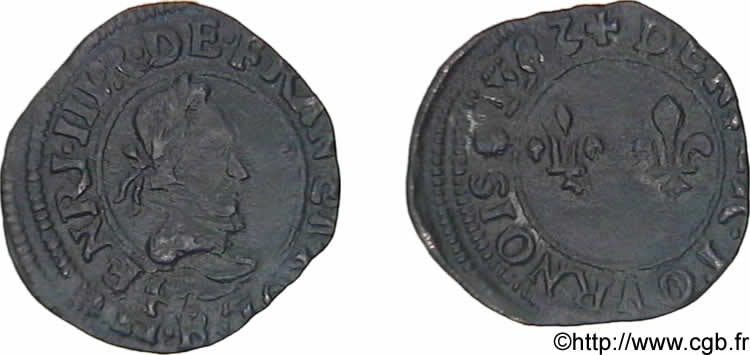 HENRY III Denier tournois, type de Rouen 1582 Rouen AU
