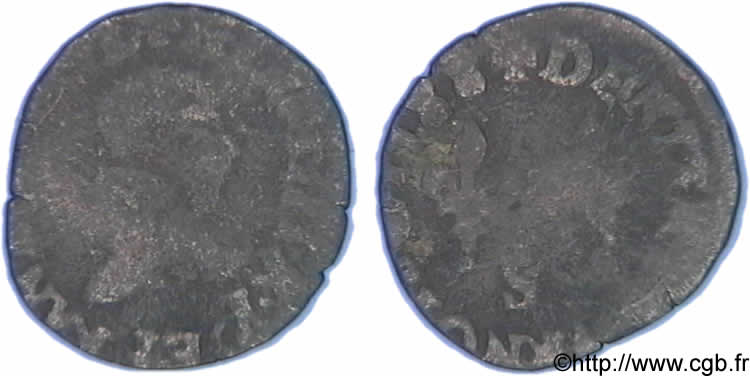 HENRY III Denier tournois, type de Troyes 1585 Troyes B