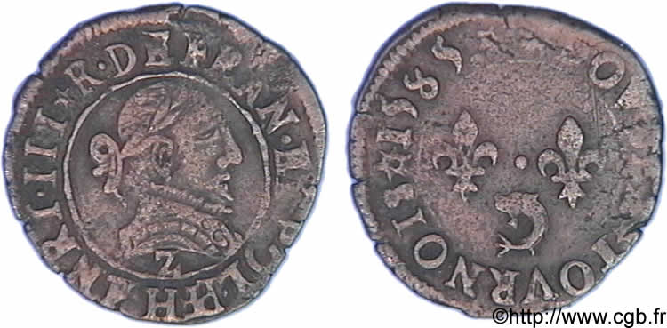 HENRI III Double tournois, 2e type du Dauphiné 1585 Grenoble TTB