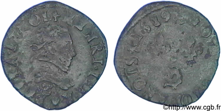 HENRY III Double tournois, 2e type du Dauphiné 1589 Grenoble q.BB