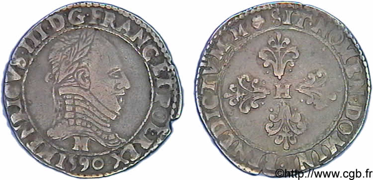 HENRY III Demi-franc au col plat 1590 Toulouse XF