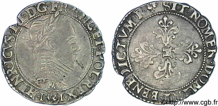 LA LIGUE. MONNAYAGE AU NOM D HENRI III Demi-franc au col plat 1591 Toulouse TTB+