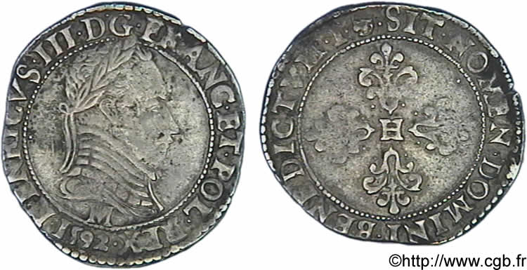 LIGUE. COINAGE AT THE NAME OF HENRY III Demi-franc au col plat 1592 Toulouse SS