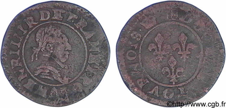 LIGUE. COINAGE AT THE NAME OF HENRY III Double tournois, 2e type de Paris, frappé au moulin n.d. Paris, Moulin des Étuves q.BB