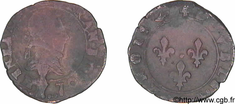 THE LEAGUE. COINAGE IN THE NAME OF HENRY III Double tournois, 3e type de Paris, frappé au marteau n.d. Paris VF