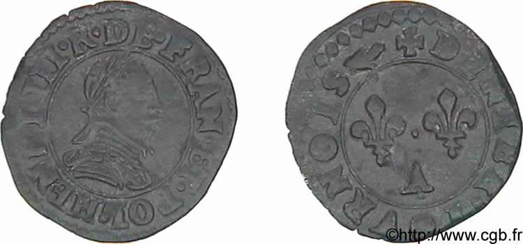 LIGUE. COINAGE AT THE NAME OF HENRY III Denier tournois, 3e type de Paris, frappé au marteau n.d. Paris q.SPL