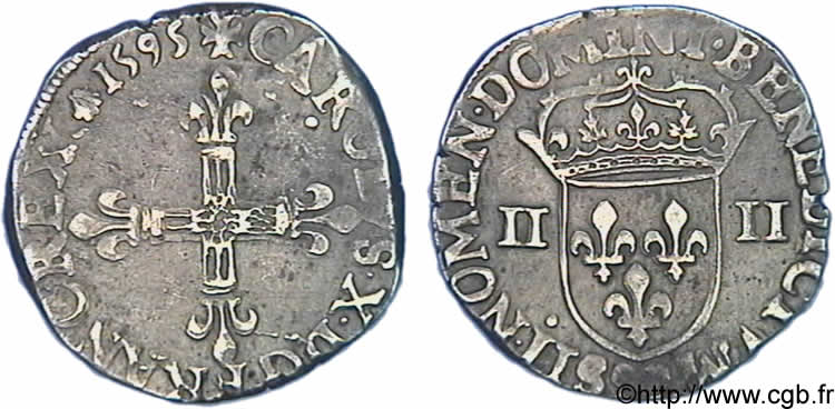 CHARLES X, CARDINAL OF BOURBON Quart d écu, croix de face 1595 Dinan MBC