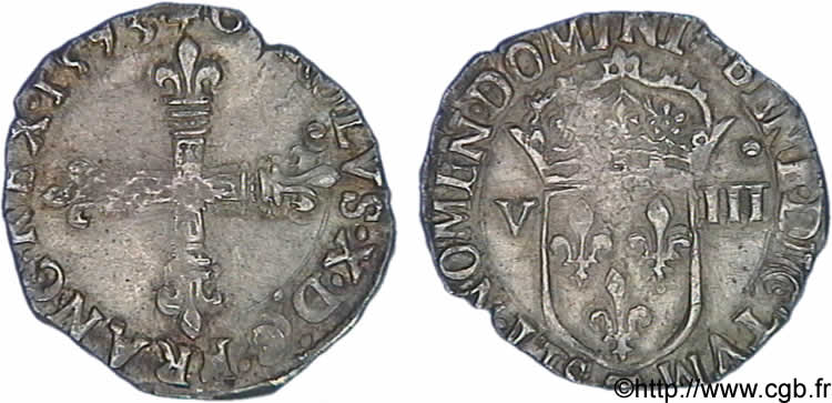 CHARLES X, CARDINAL OF BOURBON Huitième d écu, croix de face 1593 Nantes q.SPL