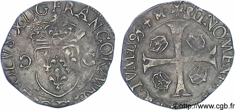 CHARLES X, CARDINAL OF BOURBON Douzain aux deux C, 1er type 1593 Dijon VF