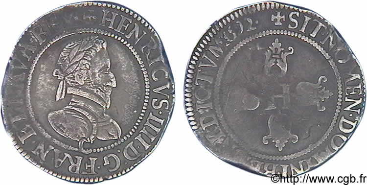 HENRY IV Demi-franc, 1er type de Saint-Lô 1592 Saint-Lô XF/VF