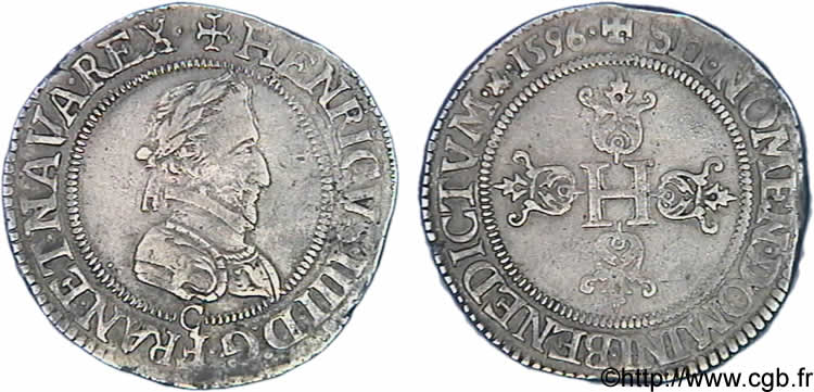 HENRI IV LE GRAND Demi-franc, 1er type de Saint-Lô 1596 Saint-Lô TTB