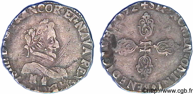 HENRI IV LE GRAND Demi-franc, 1er type de Bordeaux 1592 Bordeaux TB