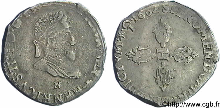 HENRI IV LE GRAND Demi-franc, type de Montpellier 1602 Montpellier TB+