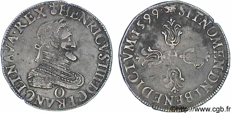 HENRI IV LE GRAND Demi-franc, type de Riom 1599 Riom TTB