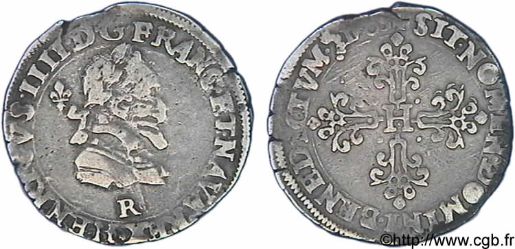 HENRY IV Demi-franc, type de Villeneuve au lis 1603 Saint-André de Villeneuve-lès-Avignon BC+/MBC