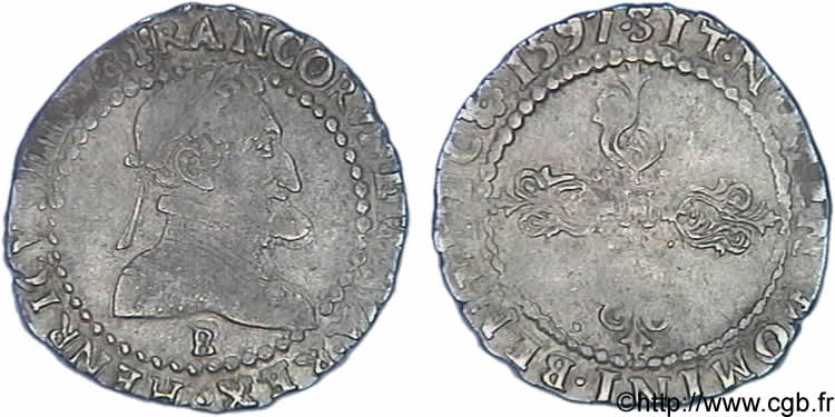 HENRY IV Quart de franc, type de Rouen 1597 Rouen VF